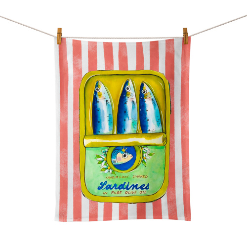 Amalfi Limoncello Sardine Tins Coral Food Towel