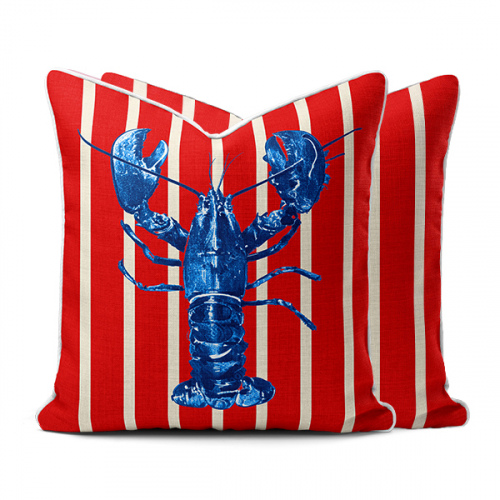 Amalfi Blue Lobster Red Stripe Scatter Cushion Cover