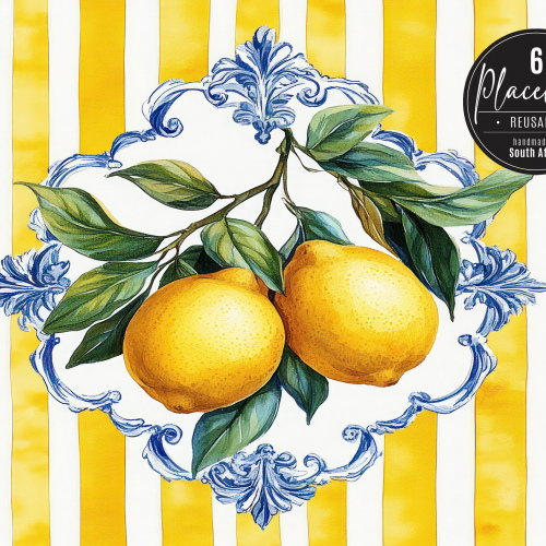 Amalfi Yellow Lemon Stripe Vinyl Placemats Set of 6