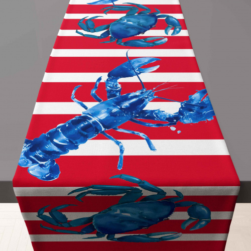Amalfi Blue Lobster Red Stripe Table Runner