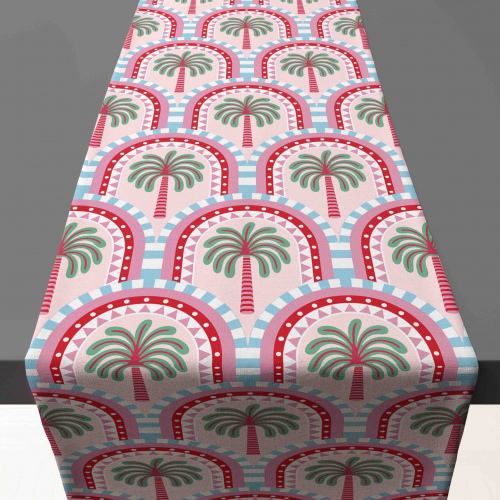 Amalfi Palm Tree Pink Table Runner
