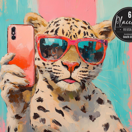 Africa Leopard Selfie Vinyl Placemats Set of 6 