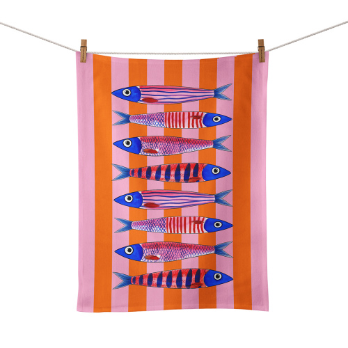 Amalfi Sardines Pink Stripe Food Towel