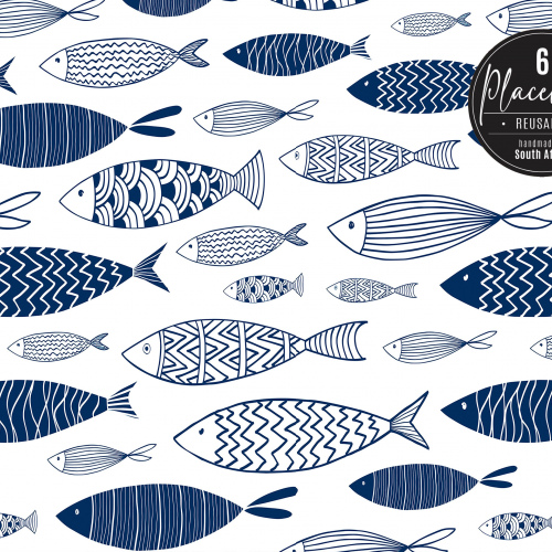 Amalfi Blue Sardines Vinyl Placemats Set of 6