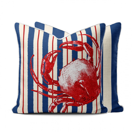 Amalfi Red Crab Blue Stripe Scatter Cushion Cover (2)