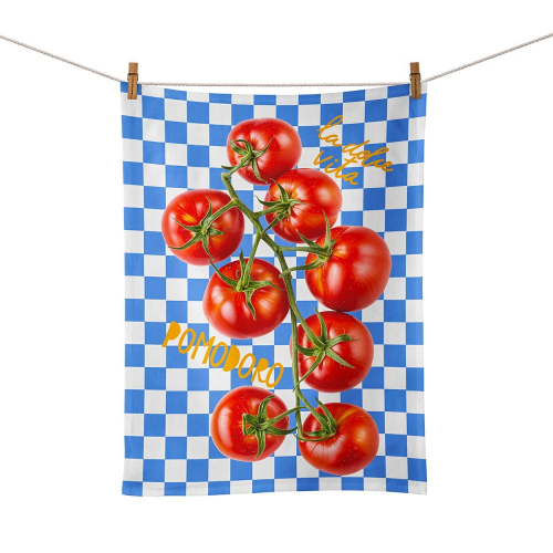 Tomato Vine Blue Check Food Towel