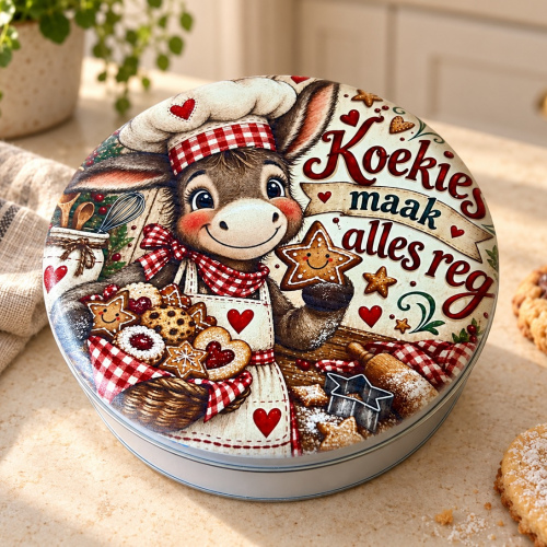 Tin Round Koekies Maak Alles Reg Donkie Bakker