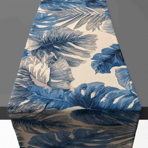 Tropical Blue Leaves Table Runner